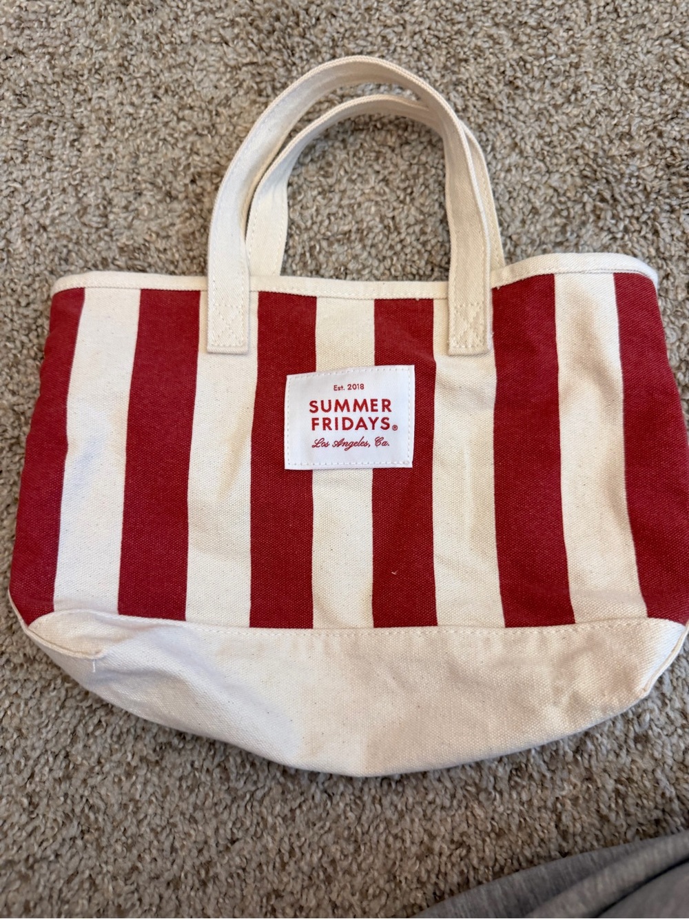 Summer Fridays Red & Cream Striped Canvas Tote